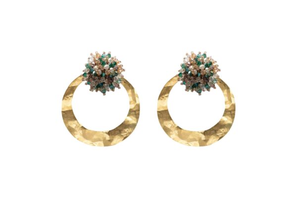 Pendientes de aro dorado con aplique mosaico de cristal verde