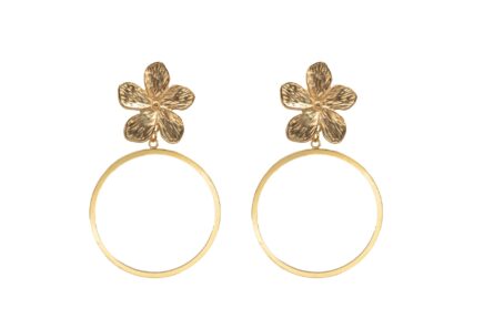 Pendientes de aro dorado con aplique en forma de flor - Imagen 1