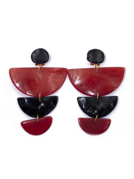 Pendiente de flamenca semicírculos escalonado grande piedras cristal color rojo y negro - Imagen 1