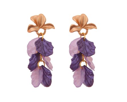 Pendientes de pétalos en tonos violetas con cabezal en forma de hojas - Imagen 1
