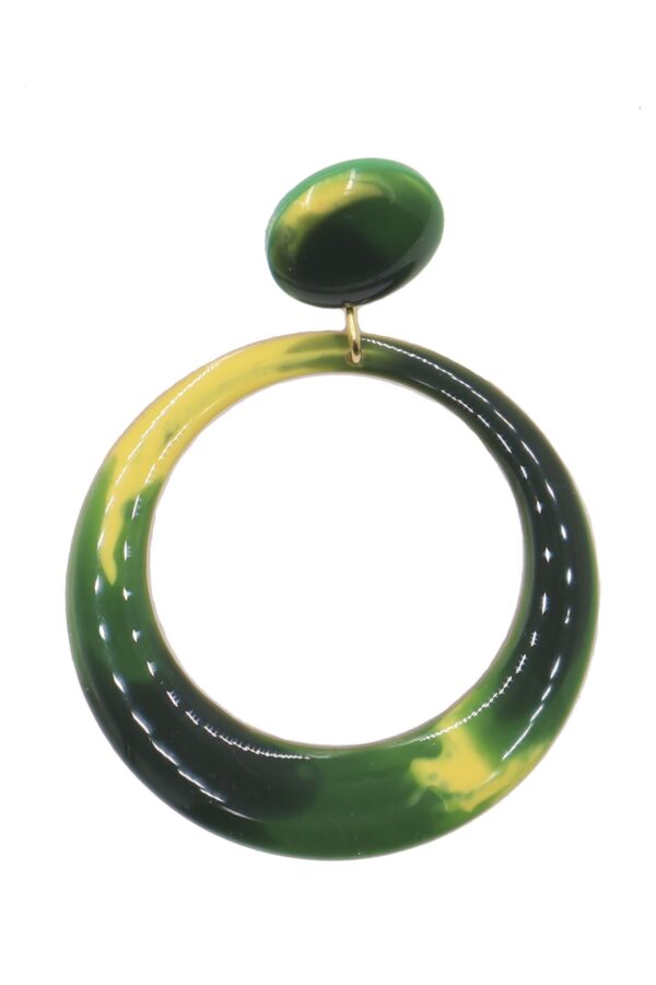 Pendiente de flamenca aro pequeño esmaltado acuarela color verde botella y amarillo degradado