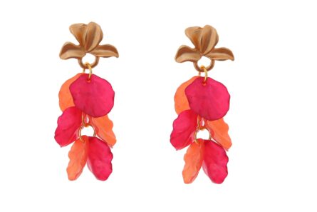 Pendientes de pétalos en rosa y naranja con cabezal en forma de hojas - Imagen 1