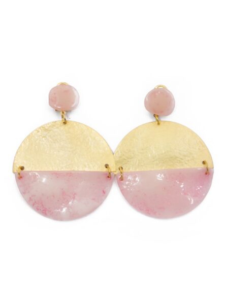 Pendiente de flamenca aro grande piedras cristal color rosa bebé y metal dorado - Imagen 1