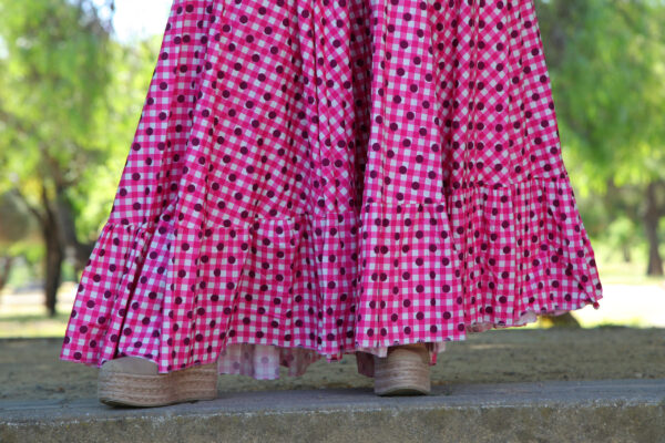CONJUNTO FALDA + PIQUILLO ESTAMPADO LUNAR ROSA FUCSIA