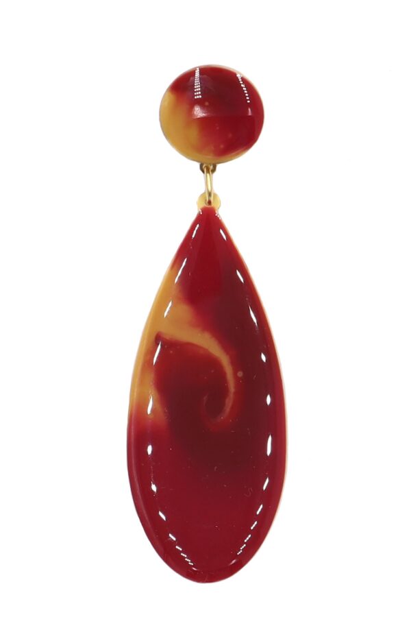16-1 Pendiente de flamenca lágrima mediana esmaltado acuarela color burdeos y mostaza degradado