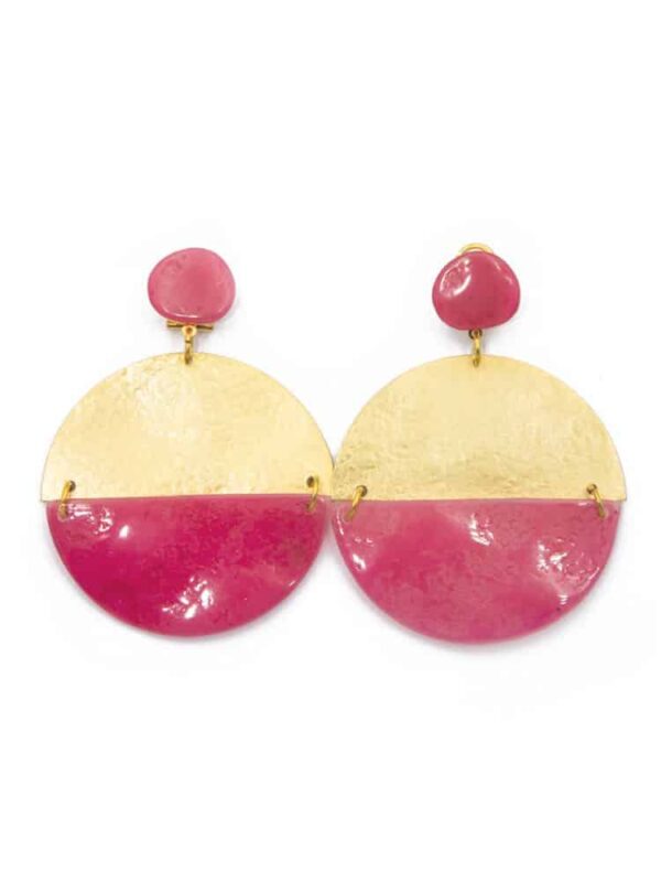Pendiente de flamenca aro grande piedras cristal color rosa y metal dorado