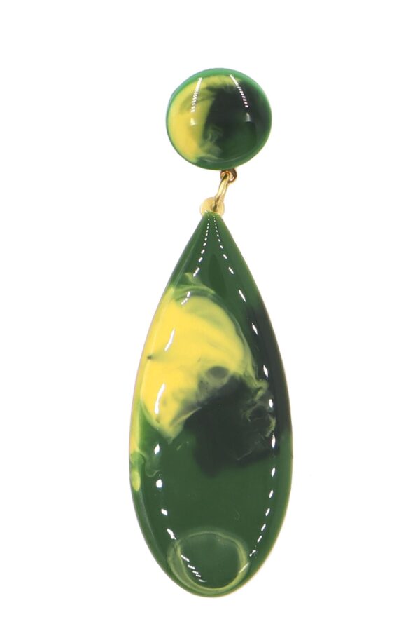 Pendiente de flamenca lágrima mediana esmaltado acuarela color verde botella y amarillo degradado