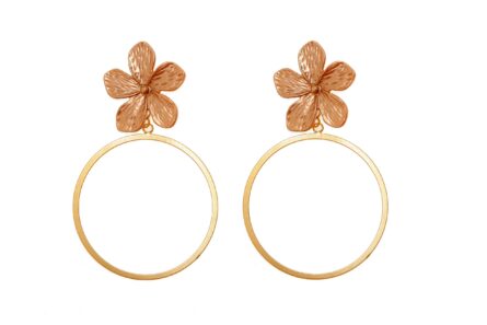 Pendientes dorado de aro fino con cabezal de flor - Imagen 1
