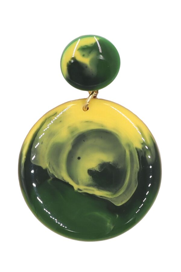 Pendiente de flamenca círculo pequeño esmaltado acuarela color verde botella y amarillo degradado