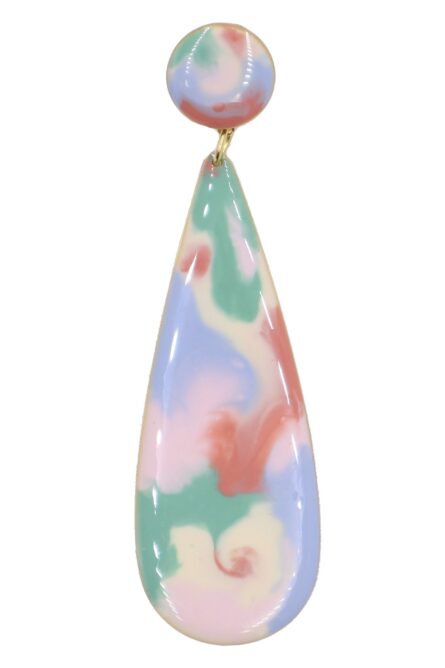 Pendiente de flamenca lágrima grande esmaltado acuarela multipastel coral, celeste, verde, rosa y beige degradado - Imagen 1