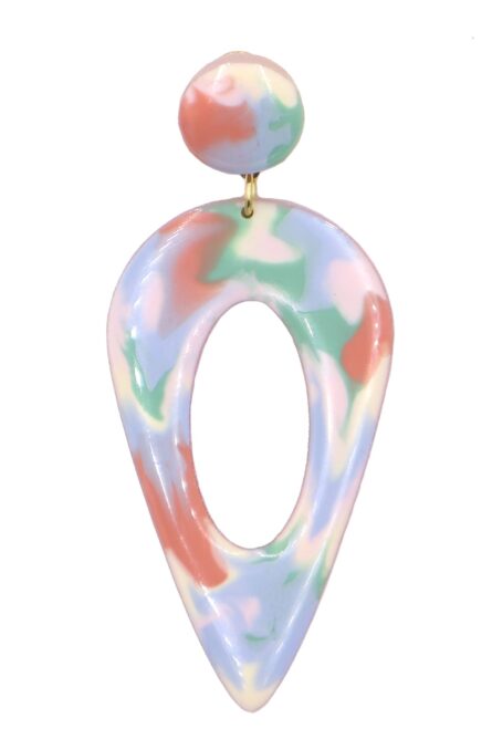 Pendiente de flamenca grande esmaltado acuarela multipastel coral, verde, celeste, rosa y beige degradado - Imagen 1