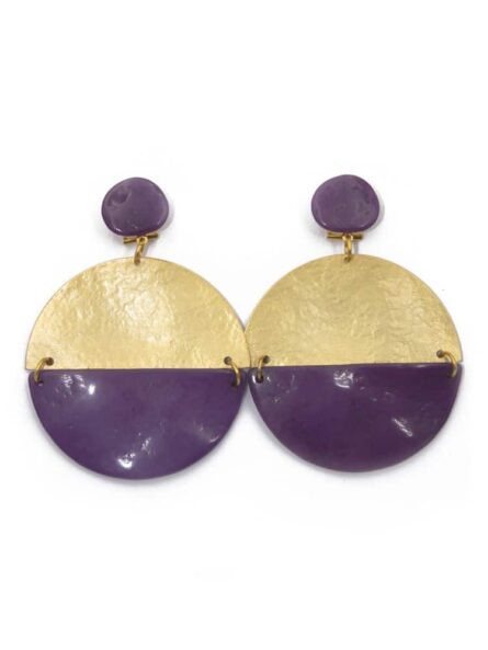 Pendiente de flamenca aro grande piedras cristal color morado y metal dorado - Imagen 1