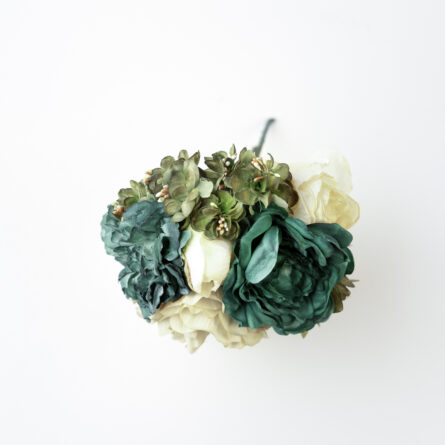 Ramillete tiara de flamenca multicolor en tonos verde y blanco - Imagen 1
