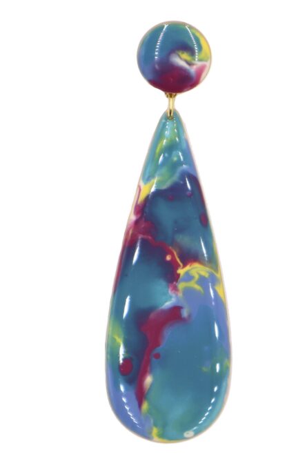 Pendiente de flamenca lágrima grande esmaltado acuarela multicolor cardenal, celeste, amarillo y verde degradado - Imagen 1