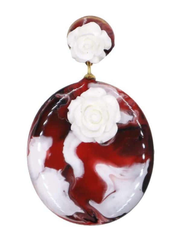 Pendiente de flamenca pequeño esmaltado acuarela color negro, blanco y rojo degradado