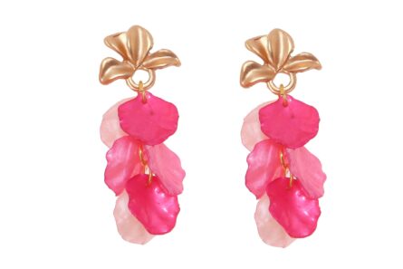 Pendientes de pétalos en tonos rosas con cabezal en forma de hojas - Imagen 1