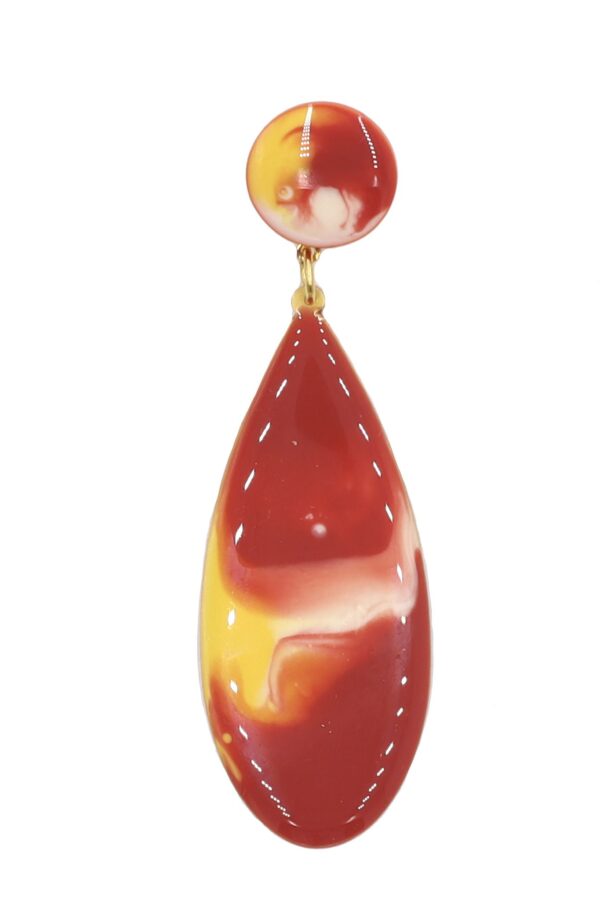 Pendiente de flamenca lágrima mediana esmaltado acuarela color coral y mostaza degradado