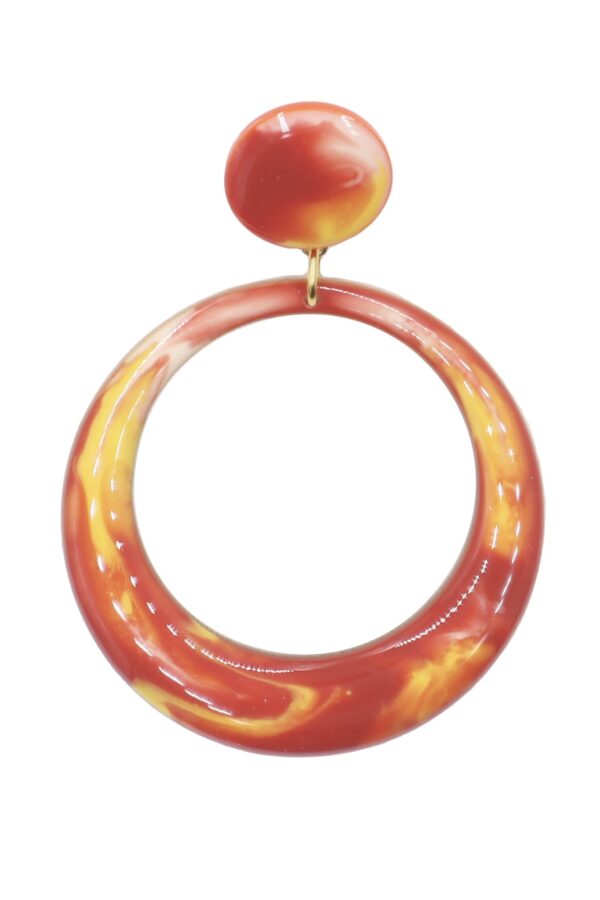 29 Pendiente de flamenca aro pequeño esmaltado acuarela color coral y amarillo degradado