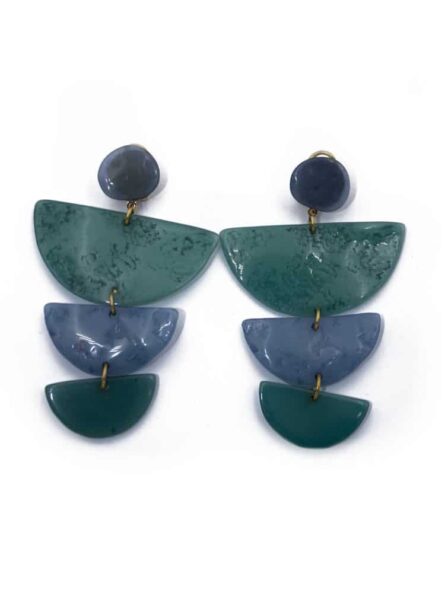Pendiente de flamenca semicírculos escalonado grande piedras cristal color verde esmeralda y azul azafata - Imagen 1