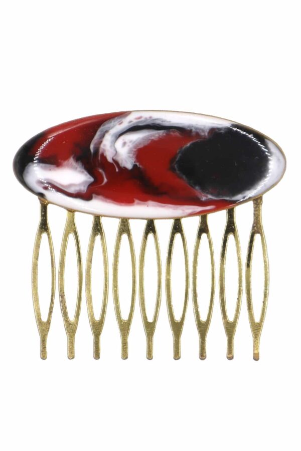 Peinecillo de flamenca mediano esmaltado acuarela color negro, blanco y rojo degradado