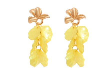 Pendientes de pétalos en color amarillo con cabezal en forma de hojas - Imagen 1