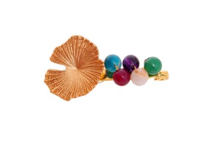 Broche dorado de nenúfar con bolas de piedra Ágata en multicolor - Imagen 1