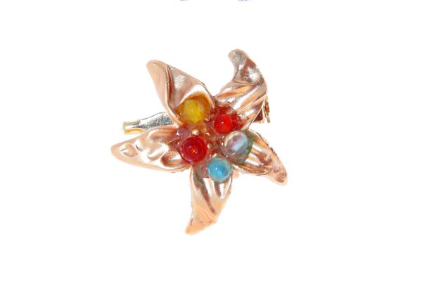 Broche dorado de flor con bolas de piedra Ágata en multicolor