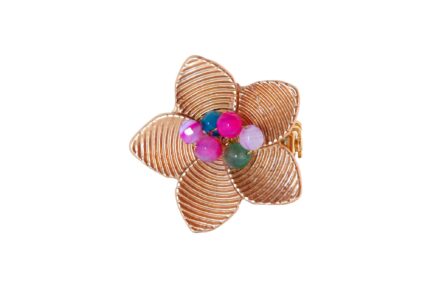 Broche dorado de flor con bolas de piedra Ágata en multicolor - Imagen 1