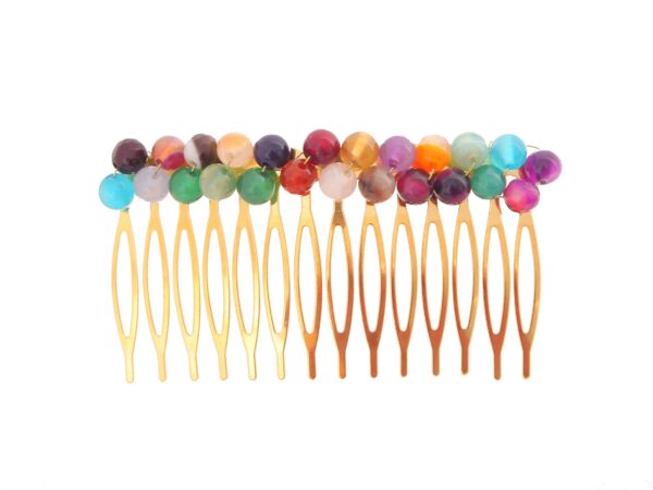 Peinecillo con bolas de piedra Ágata en multicolor