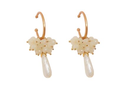 Pendientes de bolas Ágata y lágrimas beige con cabezal de aro - Imagen 1