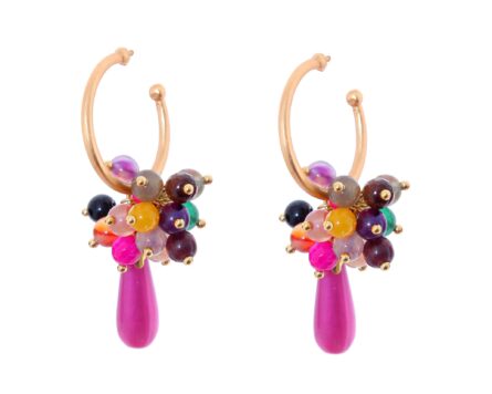 Pendientes de bolas Ágata y lágrimas multicolores con cabezal de aro - Imagen 1
