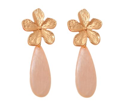 Pendiente de flamenca de lágrima plana de piedra cristal color beige con cabezal de flor - Imagen 1