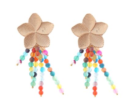 Pendientes de bolas de piedras Ágata multicolor con cabezal de flor a rayas - Imagen 1