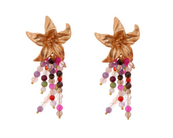 Pendientes de bolas de piedras Ágata multicolor con cabezal de flor