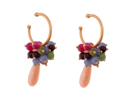 Pendientes de bolas Ágata y lágrimas multicolores en tonos malva con cabezal de aro - Imagen 1