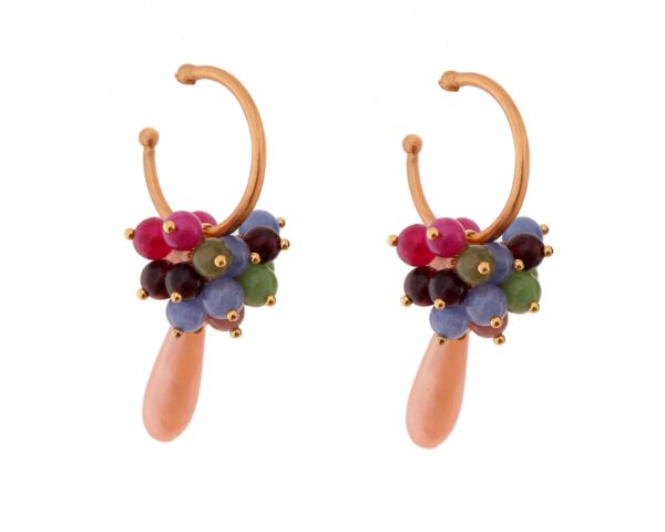 Pendientes de bolas Ágata y lágrimas multicolores en tonos malva con cabezal de aro