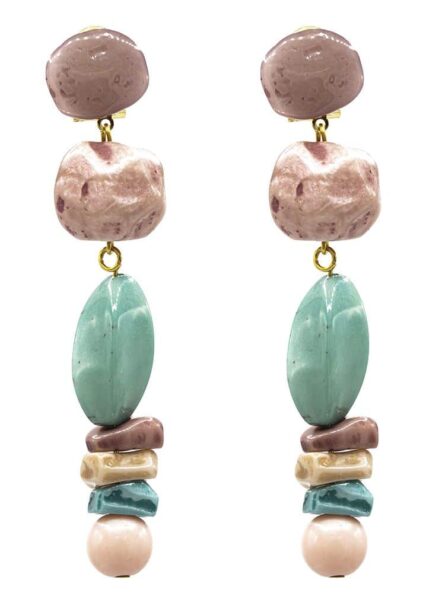 Pendiente de flamenca grande piedras nácar color maquillaje oscuro, aguamarina, beige y rosa bebé - Imagen 1