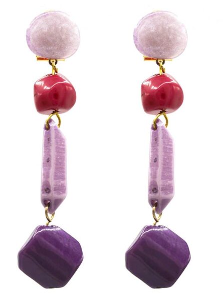 Pendiente de flamenca grande piedras nácar color malva, buganvilla y morado - Imagen 1