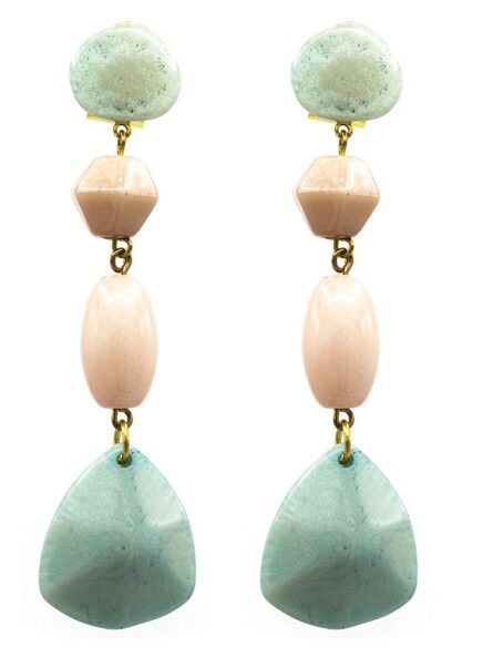 Pendiente de flamenca grande piedras nácar color beige, rosa y aguamarina - Imagen 1