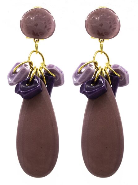 Pendiente de flamenca lágrima mediana piedras nácar color malva y morado - Imagen 1