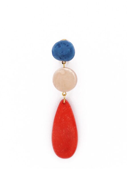 Pendiente de flamenca lágrima grande piedras nácar color ducado, beige y coral - Imagen 1