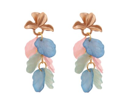 Pendientes de pétalos azul, rosa palo y verde jabonoso con cabezal en forma de hojas - Imagen 1