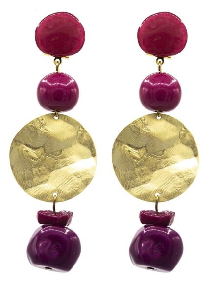 Pendiente de flamenca grande piedras nácar color buganvilla y morado - Imagen 1
