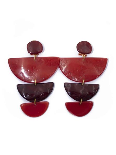 Pendiente de flamenca semicírculos escalonado grande piedras cristal color rojo y burdeos - Imagen 1