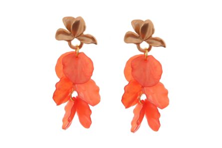Pendientes de pétalos en color naranja con cabezal en forma de hojas - Imagen 1