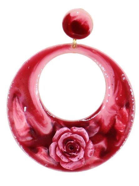 Pendiente de flamenca aro grande esmaltado acuarela color burdeos degradado - Imagen 1