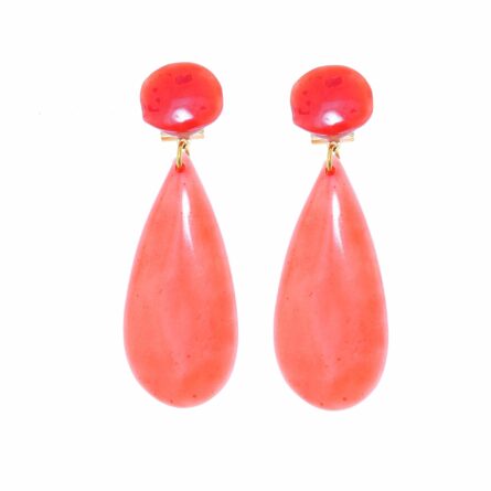Pendiente de flamenca de lágrima plana de piedra cristal color Coral - Imagen 1