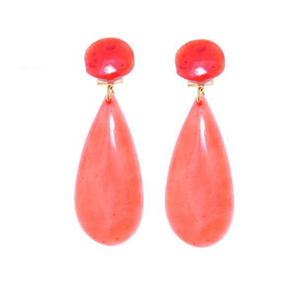Pendiente de flamenca de lágrima plana de piedra cristal color Coral