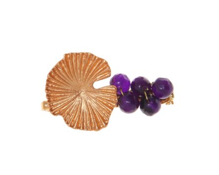 Broche dorado de nenúfar con bolas de piedra Ágata en morado - Imagen 1