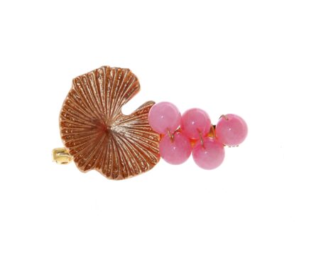 Broche dorado de nenúfar con bolas de piedra Ágata en rosa - Imagen 1